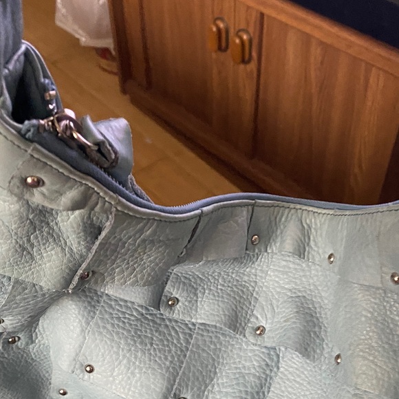 b. makowsky Woven Panel Studded Shoulder Bag - Light Blue - Picture 13 of 14